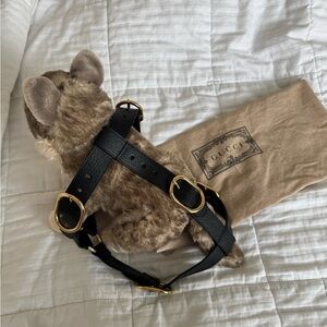 Gucci Black Leather Pet Harness with Gold Buckles